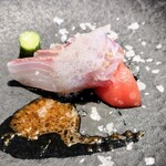 La Brianza - 届きたてコロダイカルパッチョ雲丹ソース淡雪(塩)添え。ムッチリ食べ応えも美味しいし雲丹ソースの風味とか淡雪のまろやかな塩味とか、もうスタートから気分アゲアゲだったわぁ