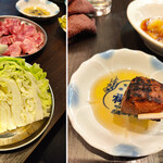 ホルモンたにさき - 左から順にニグ、葉、ニグ、ニグ（爆）ですし無論ンマいのですけれども、この右端の昆布、食べてほしいなぁぁ（誰