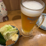 炭火串焼 鳥福 - 生ビールとお通し