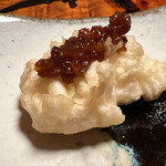 炭火割烹 いふき - タラ白子天ぷら干し柿燻製オイル甘煮