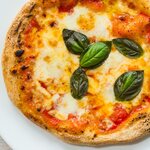 Buffalo mozzarella and basil pizza margherita