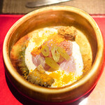 エクアトゥール - 金目鯛と鮑のカルパッチョ仕立て、白子ソース