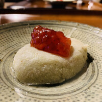 蕎味 櫂 - ② 蕎麦掻き、筋子の粕漬けのせ