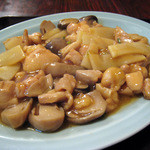 龍門 - 鶏肉とふくろだけの炒め物定食(600円)