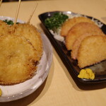 根岸家 - 玉ねぎフライ、ハムカツ
