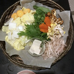 ツキと寿っぽん - 痛風鍋の野菜  白菜・水菜・スイスチャード・大なめこ・たもぎ茸・ごぼう・豆腐・人参