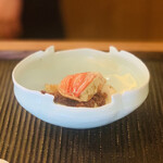 魚菜料理 縄屋 - ② 先付：コッペ蟹、自家栽培季節の野菜