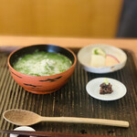 魚菜料理 縄屋 - ⑩ ご飯：鯛の切身と出汁のうずみ雑炊、お新香