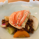 魚菜料理 縄屋 - ② 先付：コッペ蟹、自家栽培季節の野菜