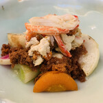 魚菜料理 縄屋 - ② 先付：コッペ蟹、自家栽培季節の野菜