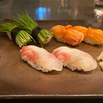 Sushi Kou - 芽ネギ 赤貝 カンパチ