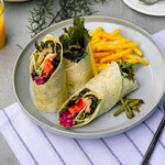 Hummus vegetable wrap sandwich with beans and tuna