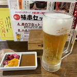 Kushiagedokoro Mikushi - とりあえず生ビール590円に自家製ソース。