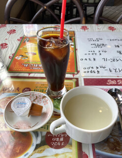 Indo Resutoran Ganji - セットのアイスコーヒーとスープ