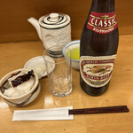 Tonkatsu Yamabe - 追加お新香をアテに麦ジュースを堪能。