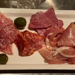 Assortment of 3 types of salami, prosciutto, and Iberico chorizo