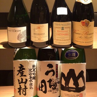 「日本酒」「ワイン」日本酒は阿蘇の酒屋さんから仕入れて
