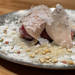 焼き鳥 とりら - 白肝、ハツ淡雪塩