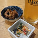 Dainingu Arosaru - 晩酌セット ¥1500＊小鉢(鰊漬)＊揚げ物(ザンギ)