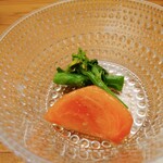 鮨おばな - アスパラ菜　柿　漬物