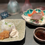 菅井 - お造りは、とろ鰆（兵庫の明石海峡．昆布締め）と河豚