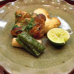 日本料理 櫻川 - 太刀魚の源平焼、万願寺唐辛子と白葱添え。