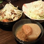 金町製麺 - '12/12/14 青森生姜みそ大根（250円）＋もつ煮（380円）＋ポテトサラダ（250円）