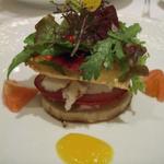 ペルージュ - 冷前菜（かりっと湯葉と蕪と皮はぎのミルフィーユ サラダ仕立てオレンジソース）