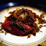 蒼 - 新潟、網捕り天然真鴨トリュフと共に。網で取った後コシヒカリを食べさせて一旦ストレスフリーにした鴨。そのきれいな旨みに、一瞬何が起こったのかわからないほど。その後一同から怒涛の歓声が上がった。これはもう、間違いなく人生一、最高の鴨。もう元には戻れない・・・。