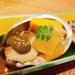 Washoku Nagai - 先付：鮑肝ソース、数の子醤油漬け、南京バター寄せ