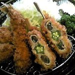 Keitei Akuchi Oosaka Ten - ヒレカツとエビフライ、梅シソ巻きの定食 おｽｽﾒになってました
