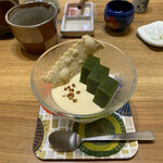 手打ち蕎麦・鮨 いまふく - 蕎麦の花蜂蜜使用のプリン　抹茶あんはういろう風