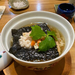 手打ち蕎麦・鮨 いまふく - 温花巻蕎麦（更科）こっぺ（ズワイ蟹メス内子と足肉）・真鱈白子・京湯葉