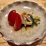 天ぷら たけうち - 南関揚げと水菜のお浸し