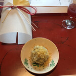 御料理ふじ居 - 最初の一品　からすみ、とろろ昆布、もち米