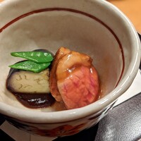 銀座ろくさん亭 - 煮物〜鴨茄子田楽、絹さや