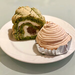 隠れ家ダイニング ソラマ - 抹茶と桜のロールケーキ、桜のモンブラン