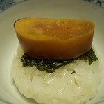 しのはら - 長崎県産ボラの卵のからすみの飯蒸し。お米はもち米。海苔がまたおいしいのです。