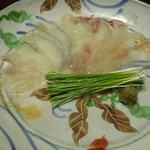 しのはら - 天然トラフグのてっちり。芽葱をまいてゆず胡椒かチリ酢で。