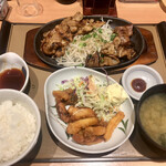 Yayoi Ken - 牛ホルモンと豚バラ焼の定食　イカのから揚げ