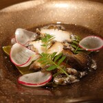 Ezo abalone served with water shellfish