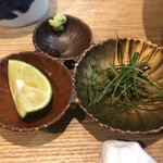 飯田商店 - 薬味　かぼす、九条ネギ、ふき味噌、わさび