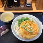 めりけんや - '21/12/09 かけ小（210円）＋野菜かき揚げ（140円）＋おにぎり（80円）全て税込