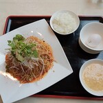 龍潭酒家 - 汁なし担々麺（大盛，スープ，ライス付き）