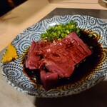 炭火焼 ゆうじ - ハツ刺！辛子も付けていただくと美味