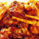 元祖ホルモン脇田屋 - ヒモ(小腸)を味噌だれで絡めたところ