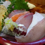 Junchan Zushi - 大きなネタで、酢飯が見えないほどのボリュームですが…この見えている鮮魚の下にはマグロもたくさん入っていました♪