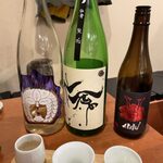 日本酒バルどろん - 「利き酒セット」1,200円
【赤武　AKABU】【モダン仙禽　無垢】【仁井田本家　穏　純米オーク樽】