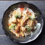 Fried potato bacon caesar salad with homemade spices