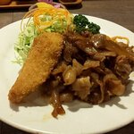 たしろ - 焼肉と白身魚のフライ（アップ）